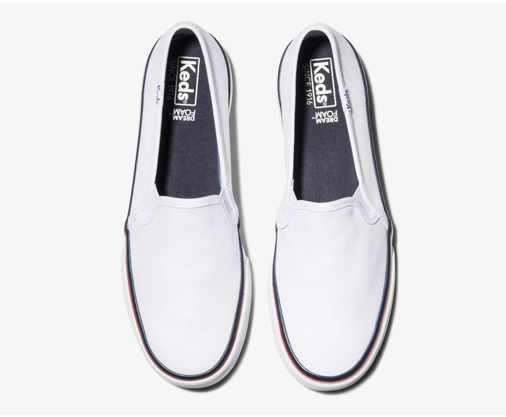 Keds Slip Ons Damen Weiß - Washable Double Decker Varsity - KZA-398540